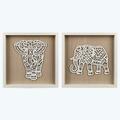 Youngs Wood Framed Elephant Tabletop & Wall Art, Assorted Color - 2 Piece 10437